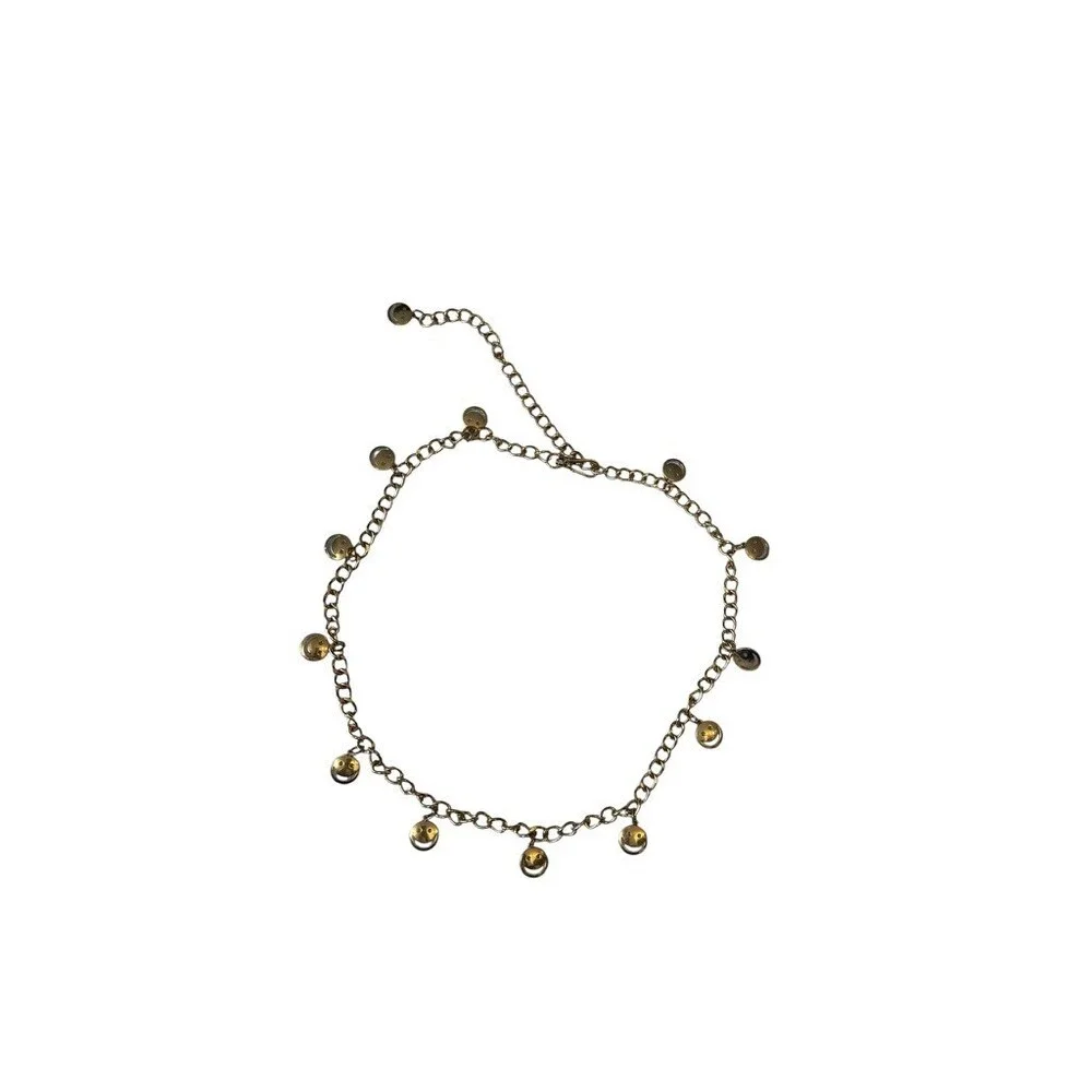 Vintage Y2K Gold Happy Face Charm Belt Womens Smiley Kidcore Retro Festival 90s